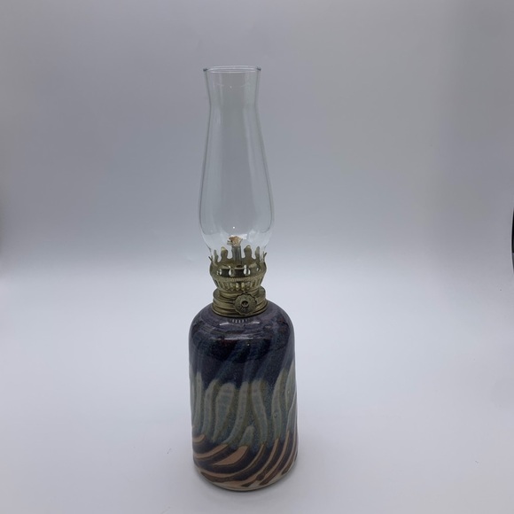 Susan Balentine Stoneware Studio Art Pottery Cylinder Oil Lamp W/ Globe Signed - Picture 2 of 10